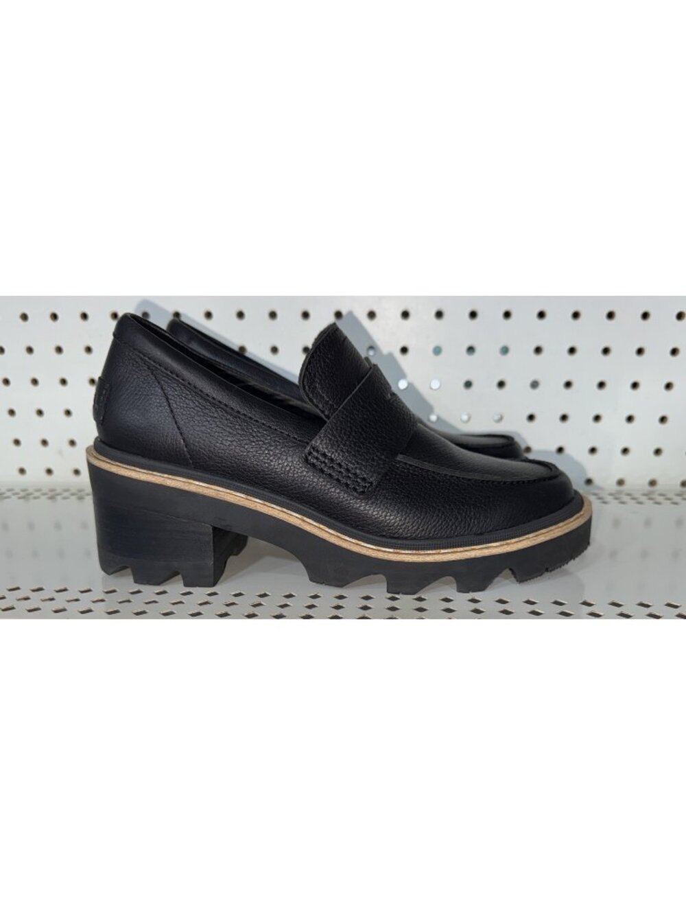 Sorel Brex Heel Womens Leather Chunky Slip On Penny Loafers Shoes Size 7.5 Black